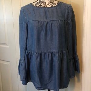 BeachLunchLounge Chambray Layered Bell Sleeve S Fall Spring